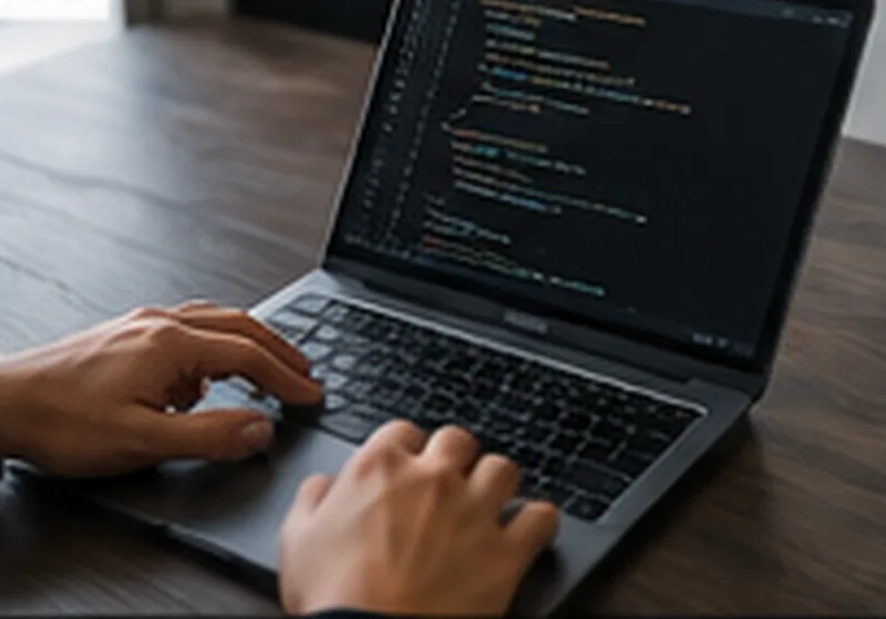 Data scientist working with code and analytics on a laptop