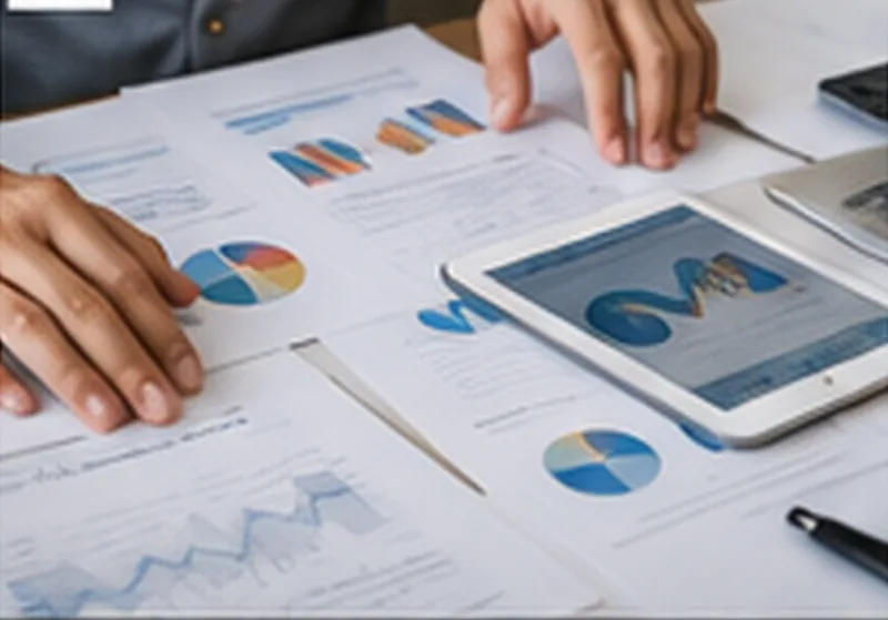 Consultant reviewing business charts and advisory documents
