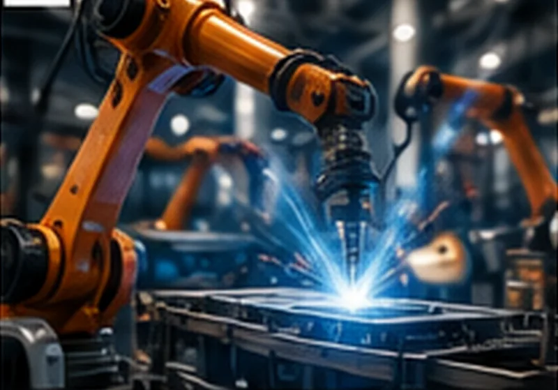 Industrial robotic welding cell representing smart manufacturing