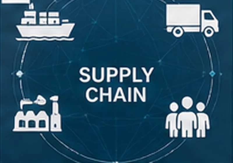 Connected logistics, factory, people, shipping and transport supply-chain network
